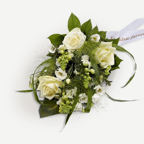 Bårebuket, lyse nuancer (Floristens kreative valg) med bånd